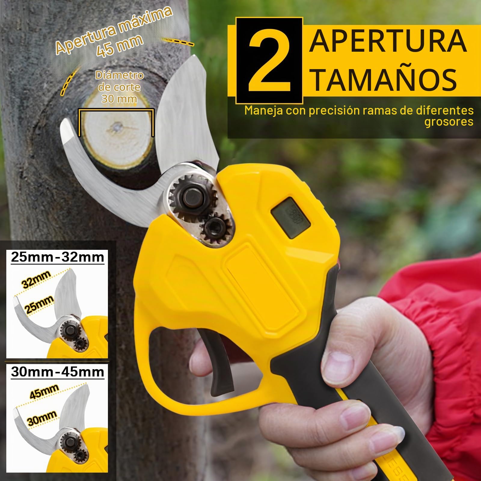 Tijeras de Podar Eléctricas, 45 mm Tijeras Eléctricas Podadora Electrica | Tijeras de Podar con Baterías Brushless Compatible con Dewalt 20V Batería, LCD Display para Jardinería (Sin batería)