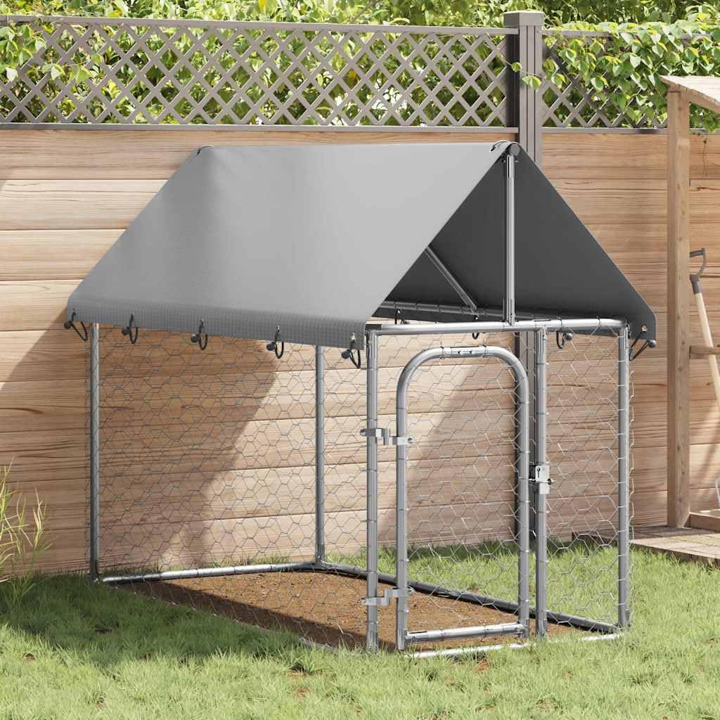 Recinto per Cani Acciaio Zincato 200x100x150 cm Argento | Con Tetto Impermeabile, Porta con Serratura, Adatto per Addestramento