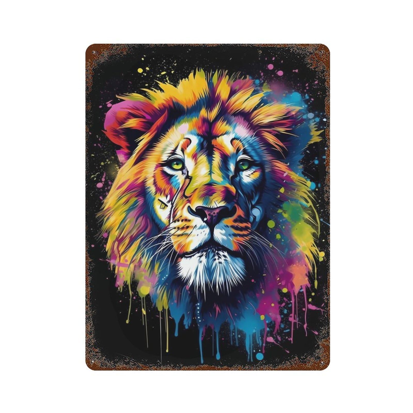 Colorful Lion With Drips Rusty Metal Tin Sign 15.7"x11.8", for Shed, Workshop And Garage Wall Decor, Novelty Wall Decor