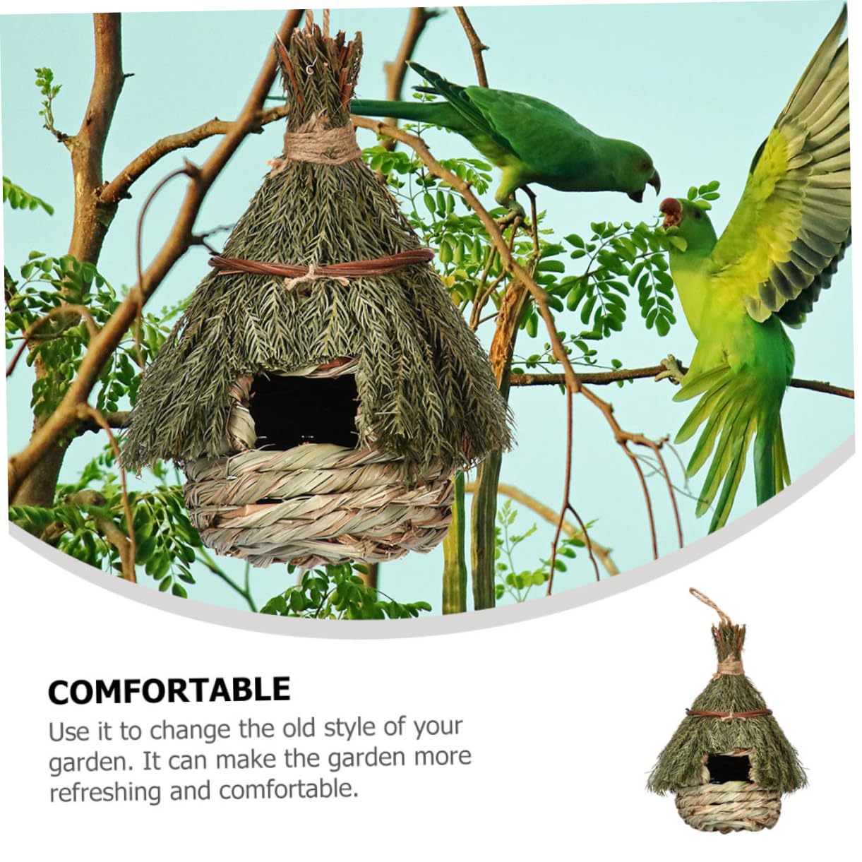 Amazon.co.jp: BUGUUYO 手編みの鳥の巣 吊り下げ式海草製鳥小屋 軽量な