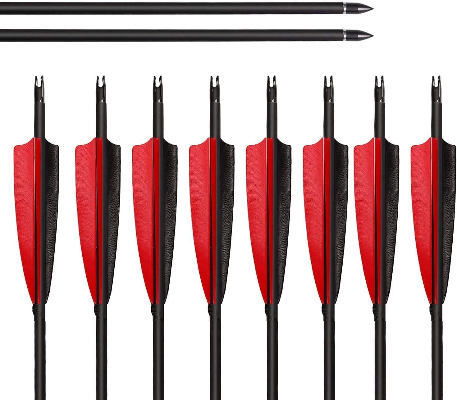 ARCHERY SHARLY Feather Arrows 31 inch Feather Fletched Arrows Carbon Fiber Archery Hunting Arrows for Recurve & Compound Bow,Traditional Bows