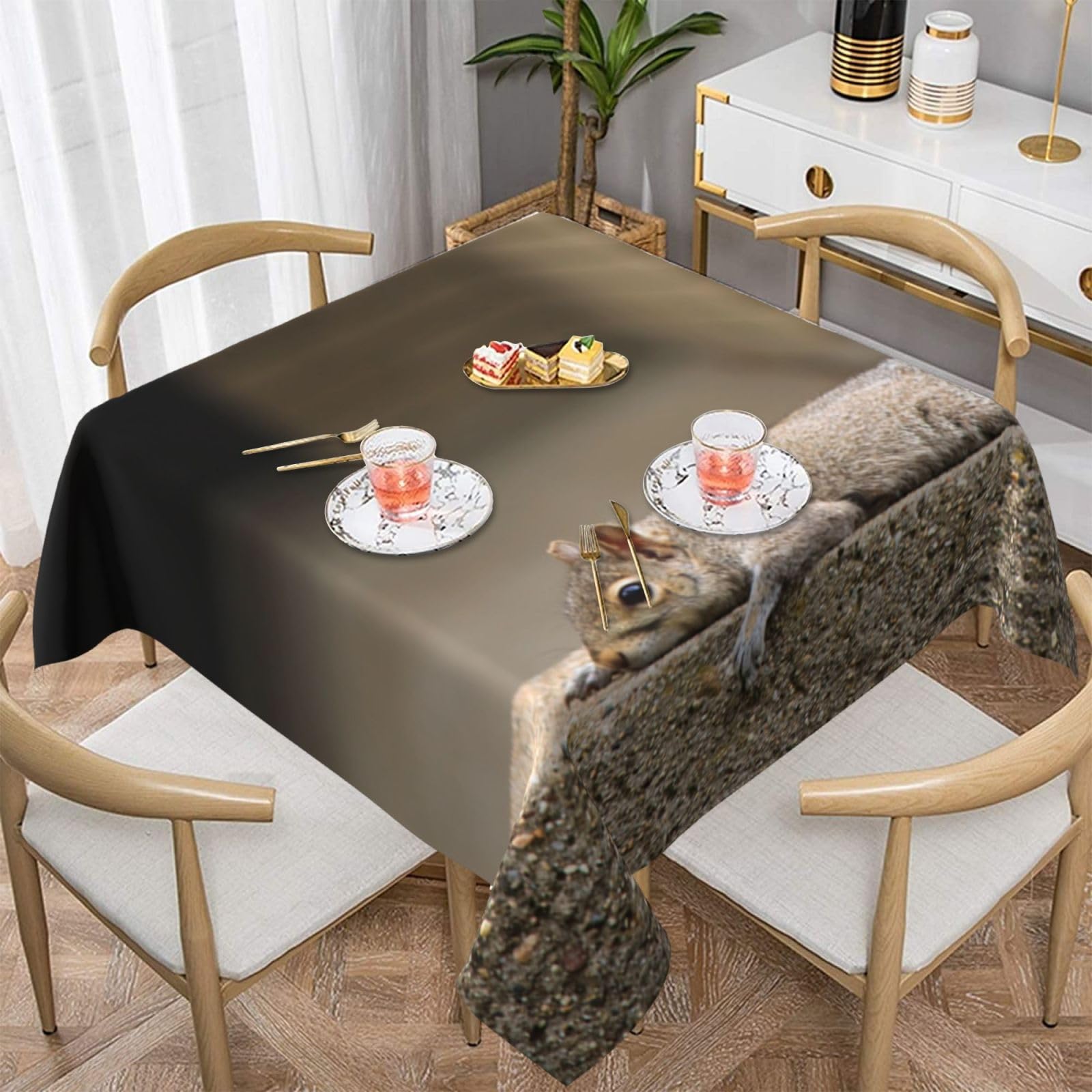 DCEHGEW Squirrel Just Laying Prints Square Tablecloth 152x152 CM, Waterproof Fabric Table Cloth for Dining Table, Farmhouse Table Cover for Kitchen Dining Tabletop Decoration