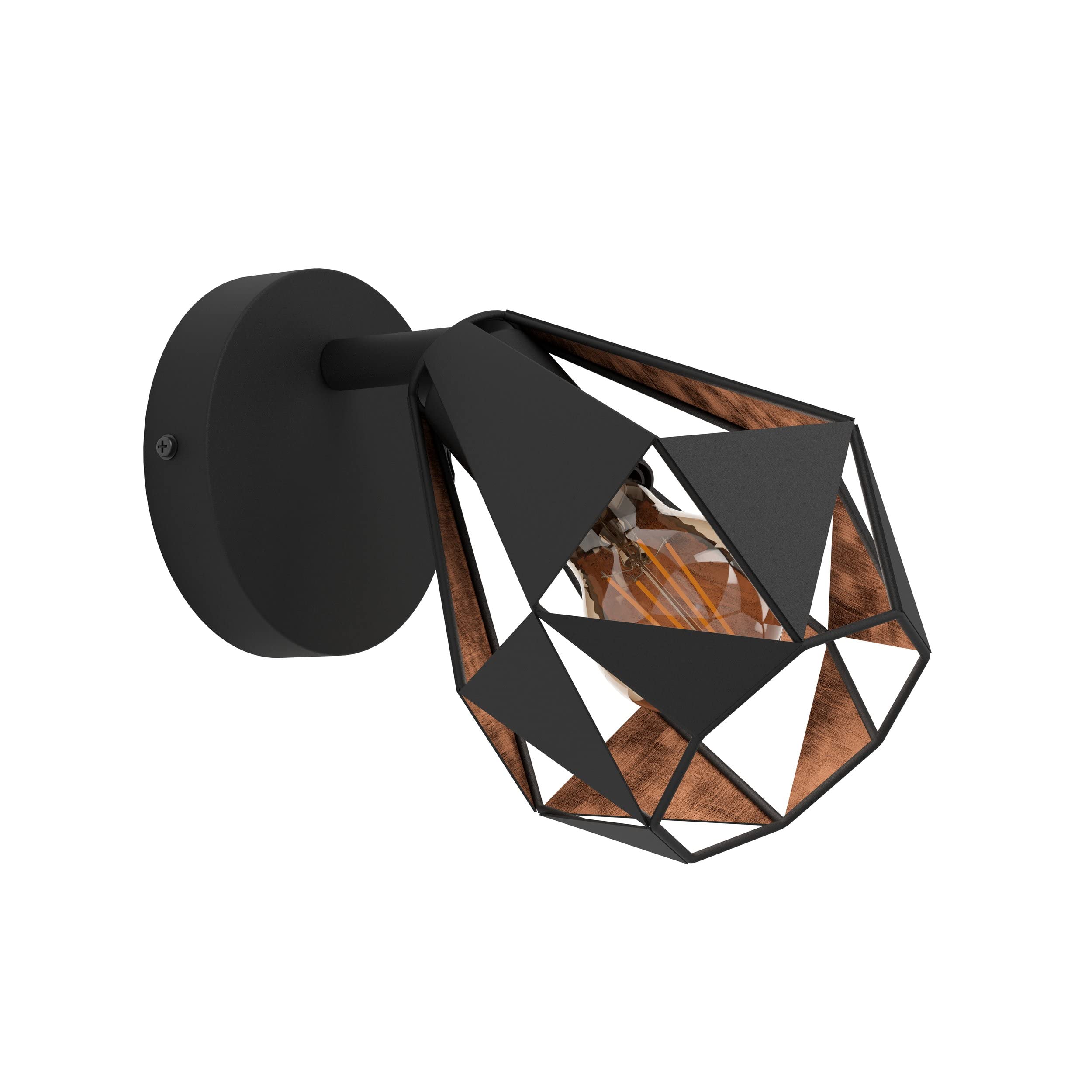 Eglo Wall Light Carlton 7, Indoor lamp with Adjustable Spotlight, Living Room and Hallway Lighting Fixture Made of Black and Copper Coloured Metal, E27 Socket