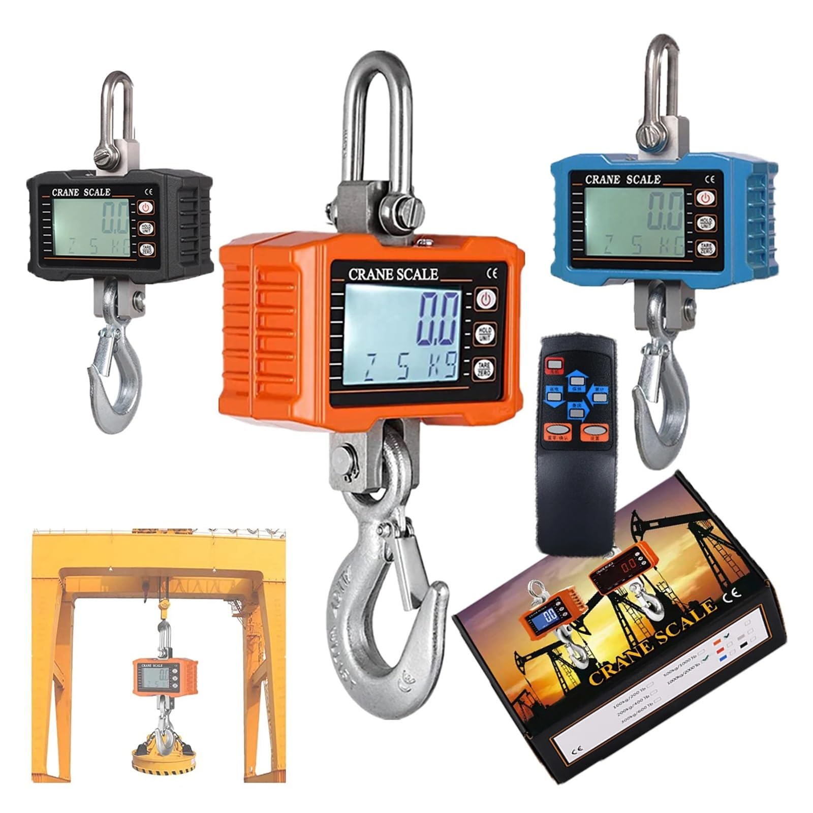 Bilancia digitale sospesa 1000 kg/2204 libbre for gru portatile for impieghi gravosi a gancio industriale con retroilluminazione LCD Cambio unità/Mantenimento dati(Orange)