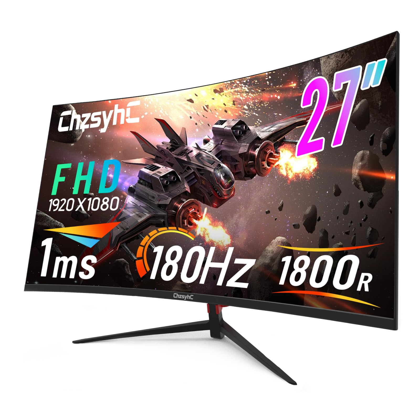 パソコン hansung 27inch curved monitor 27 Inch Curved 180Hz Gaming Monitor, 1800R Curved Gaming Monitor