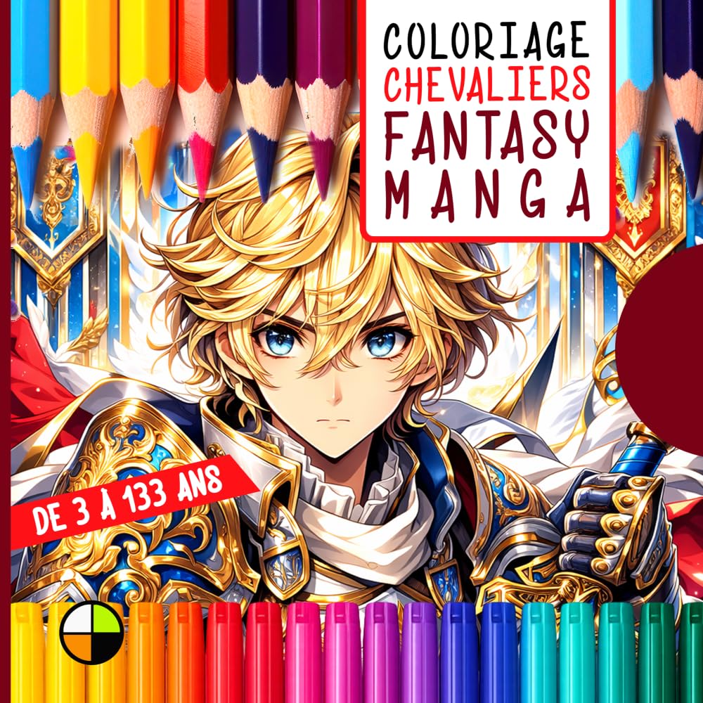 Coloriage de 3 à 133 ans : CHEVALIERS FANTASY MANGA: 32 planches carrées de coloriages chevaliers et héroïnes manga, univers des animés (Coloriages créatifs de 3 à 133 ans)