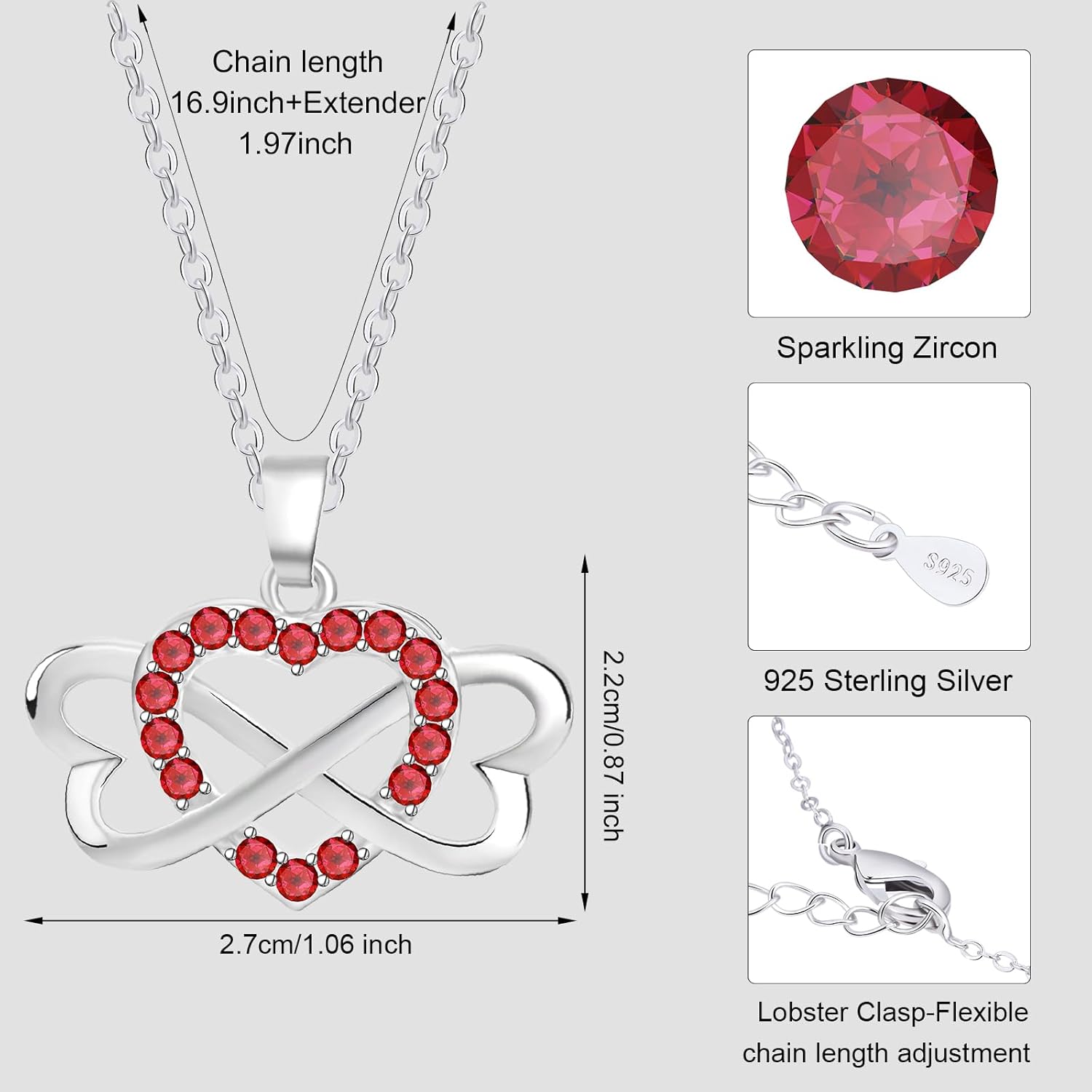 925 Sterling Silver Birthstone Necklace for Women,Infinity Heart Pendant Necklace with Cubic Zirconia and Infinity for Wife, Mom, Girlfriend, Birthday, Anniversary, Valentine's Day Gift - Image 2