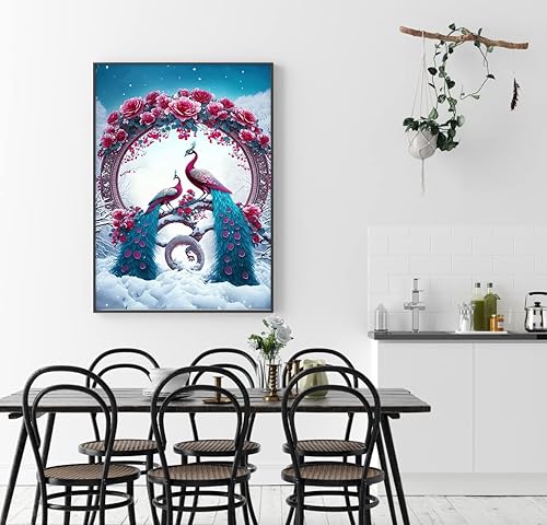 Miniatura 5 de SXCCNW Kits de pintura de diamantes de pavo real 5D para adultos, bricolaje redondo de taladro completo, pintura de diamante, kit de pintura de