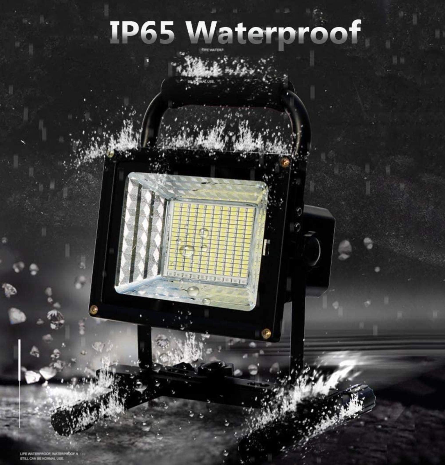Oświetlenie placowe LED o mocy 200 W Naświetlacz, przenośne reflektory robocze z możliwością ładowania, czarne, 130 diod LED, z pilotem, akumulator 24000 mAh, wodoodporność IP65
