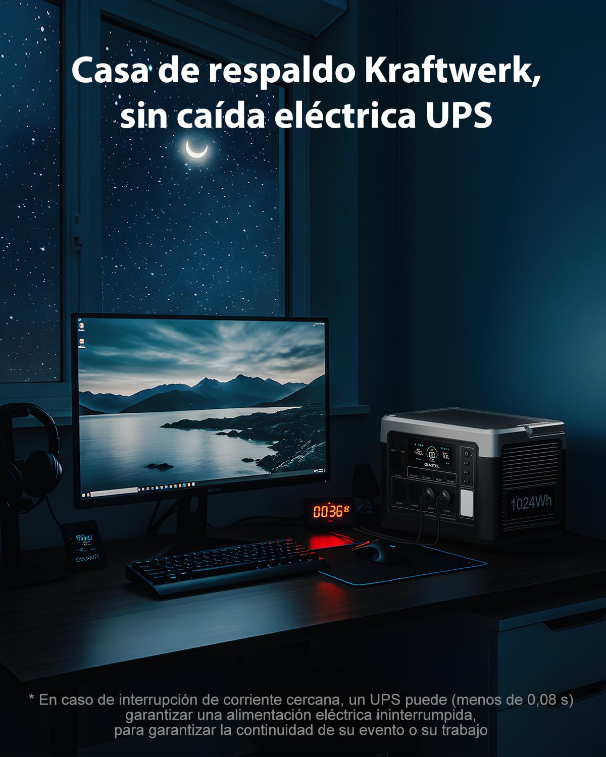 OUKITEL P1000 Plus Generador Solar, 1024Wh LFP Batería Respaldo, 4 Tomas CA 1800W (3600W Pico), 25% Más Pequeño, Energía para Acampar, Cortes, UPS Backup