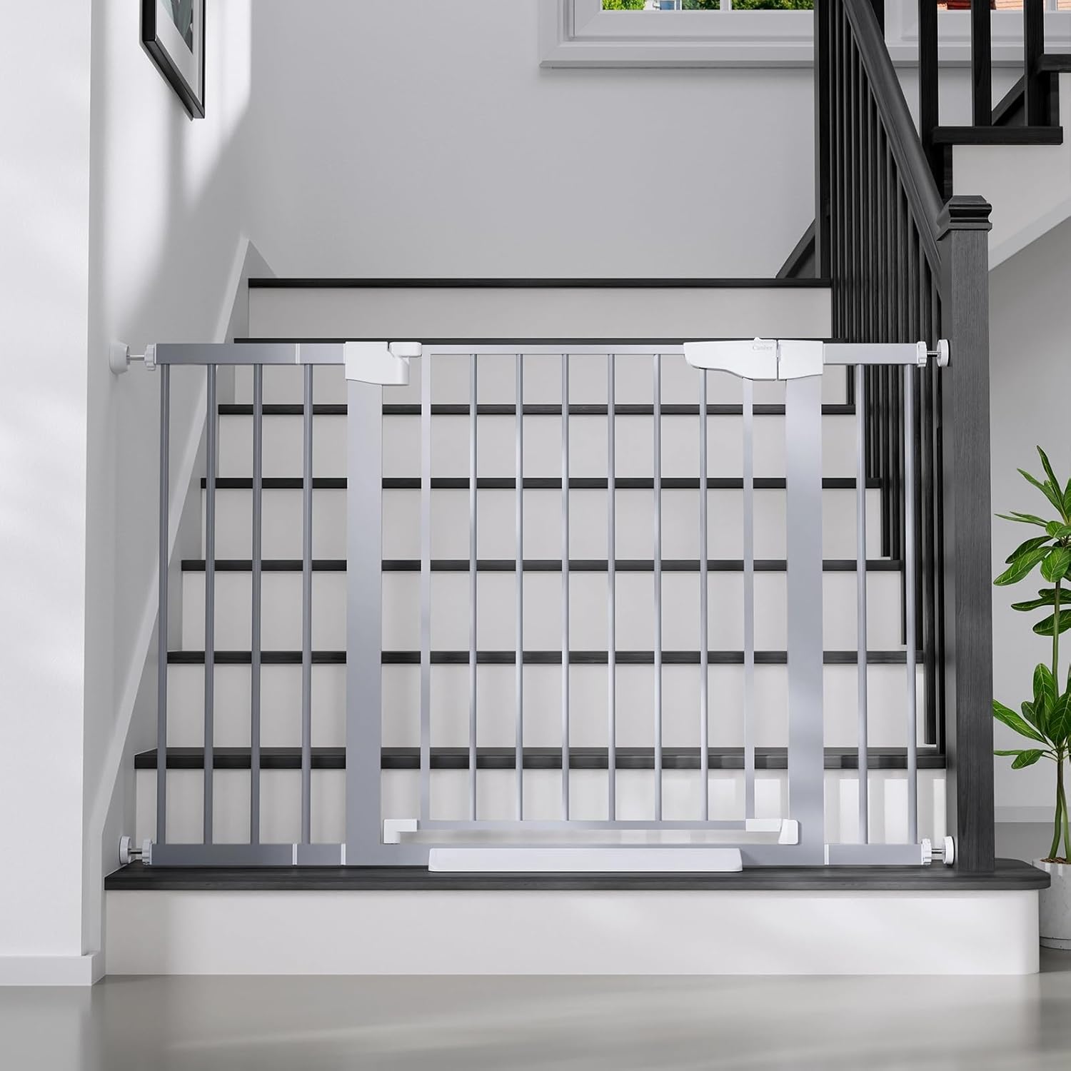 Cumbor 29.7-48" Baby Gate for Stairs, Mom's Choice Awards Winner-Dog Gates for Doorways, Auto Close Safety Pet Gate for Dogs Indoor, Easy Install Pressure Mounted Child Gate with Walk Thru Door, Gray Gray 29.7-48"W x 30.5"H
