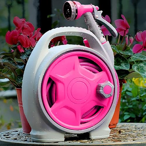 BotaBay Carrete de manguera de jardín retráctil, manguera de jardín portátil de 50 pies con boquilla rociadora de 6 funciones para regar flores,