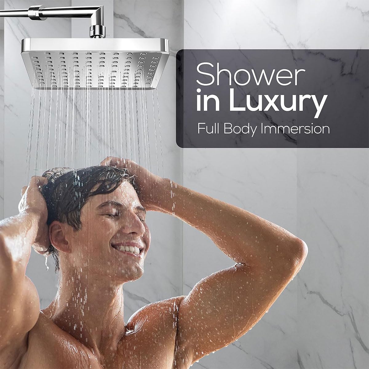 Pommeau De Douche Pluie 15cm Haute Pression JINYOMFLY - Tête De Douche Avec Buses Silicone Anti-Calcaire