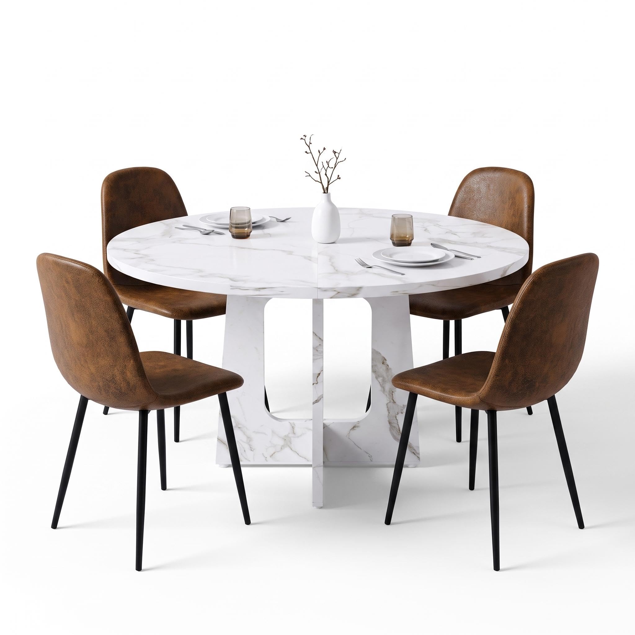 FurnitureR Ensemble de salle à manger 5 pièces avec table ronde en MDF et 4 chaises