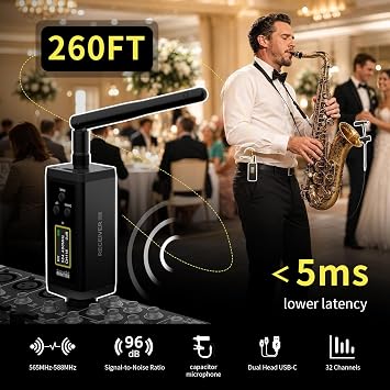 Wireless Saxophone Microphone System for Clarinet, Brass Instrument