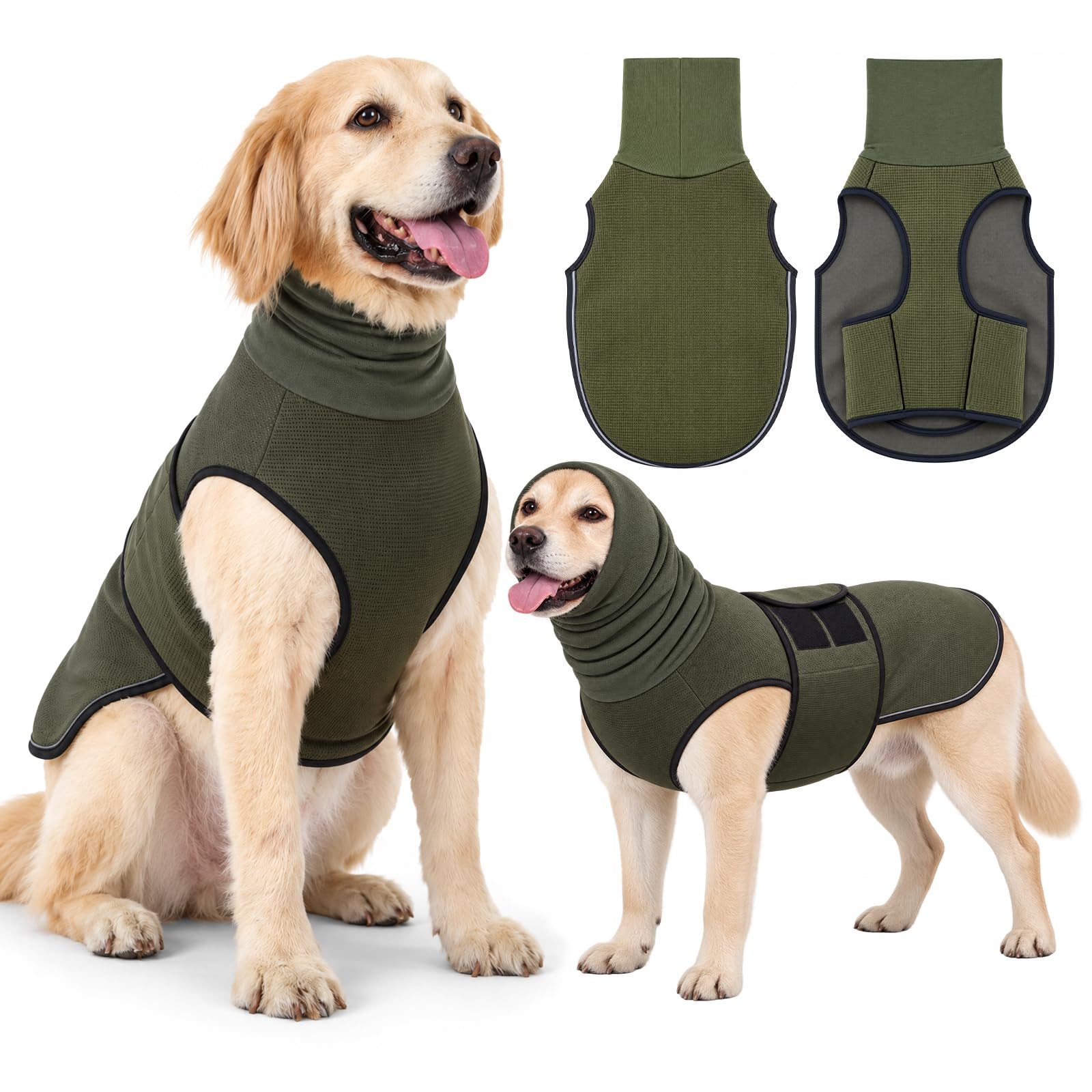 Dog Anxiety Coat with Calming Hood, Soft Dog Anxiety Vest (Olive Green, S)