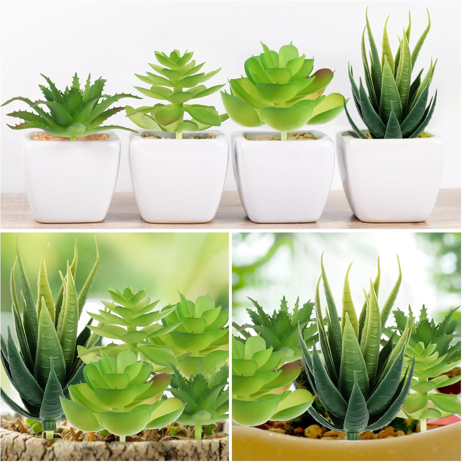 Fake Succulent Plants, 6pcs Mini Green Succulent Plants Faux, Artificial Succulents Plants for DIY Crafting Home Floral Wall Office Decoration (excluding pots) - Image 3
