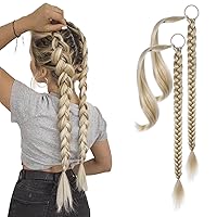 Vista 1 de YOGFIT 2 extensiones de cola de caballo trenzadas, extensiones de cabello largo y lacio envolvente, extensiones de cabello sintético suave natural