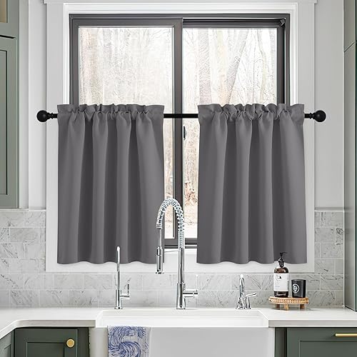 Vista 131 de NICETOWN Paneles de cortina opacas para ventanas pequeñas, con aislamiento térmico, oscurecimiento de habitación, bolsillo para barra, para cubrir