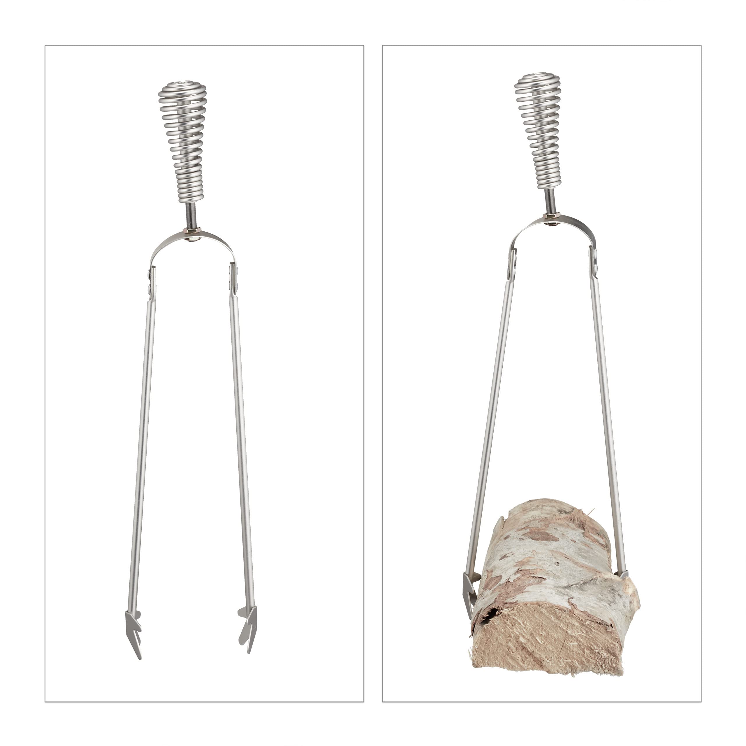 Relaxdays Set Attrezzi da Camino, 5 Accessori, Attizzatoio, Paletta, Scopino, Pinza e Supporto Porta Utensili, Argentato