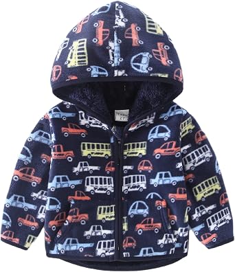 Toddler Girl Fleece Jacket with Hood Warm Zip Up Coat for Fall Winter & Spring Lightweight Soft Outerwear for 1-6 Years
