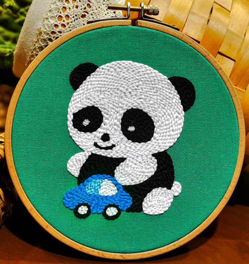 Kit Punzonatura Per Ricamo A Tema Panda - Set Per Principianti Con Ago, Telaio, Filati E Istruzioni