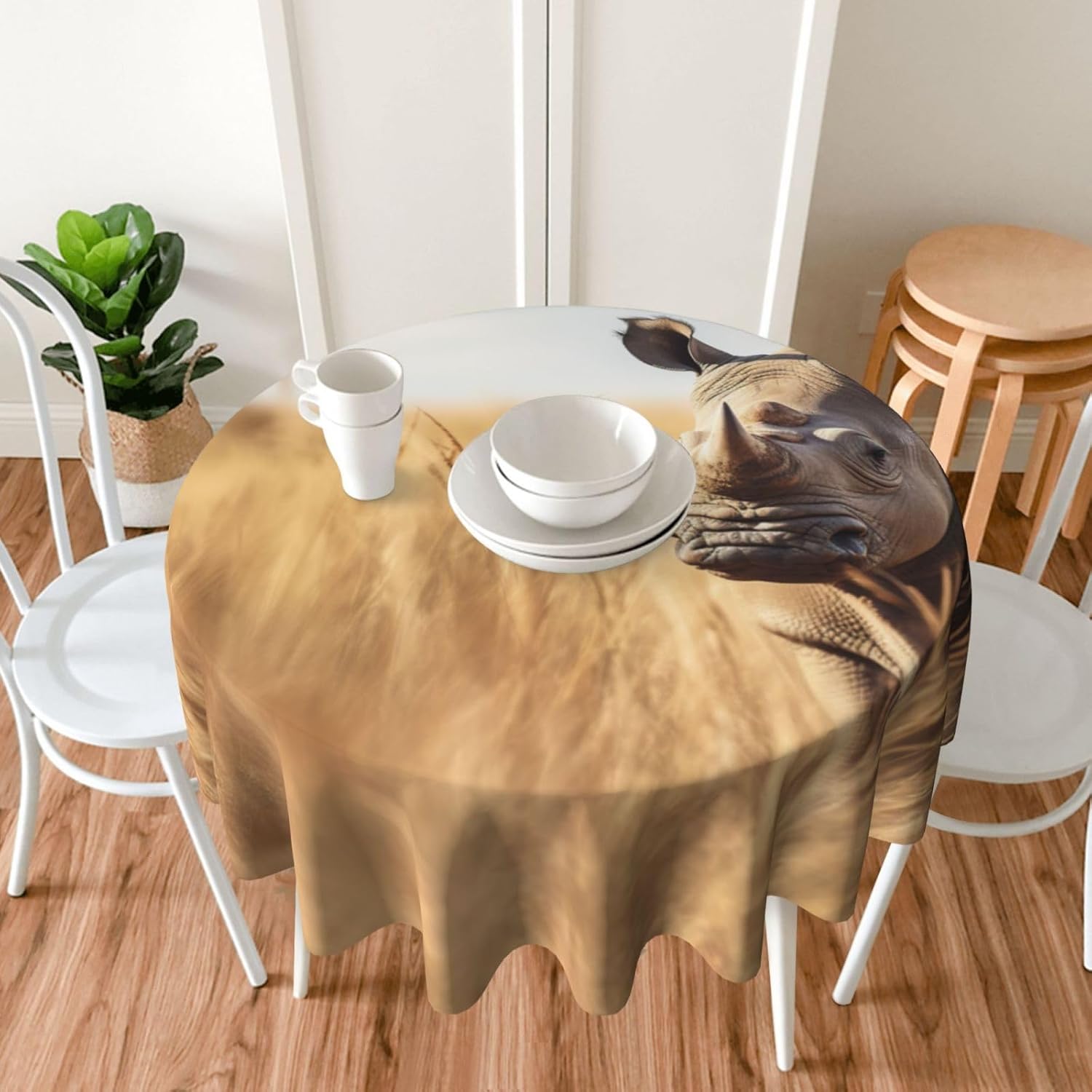 Animal rhino1 Print Wrinkle Free Dining Table Cover for Birthday Party Farmhouse Tablecloths Up to 60 x 60 Inches