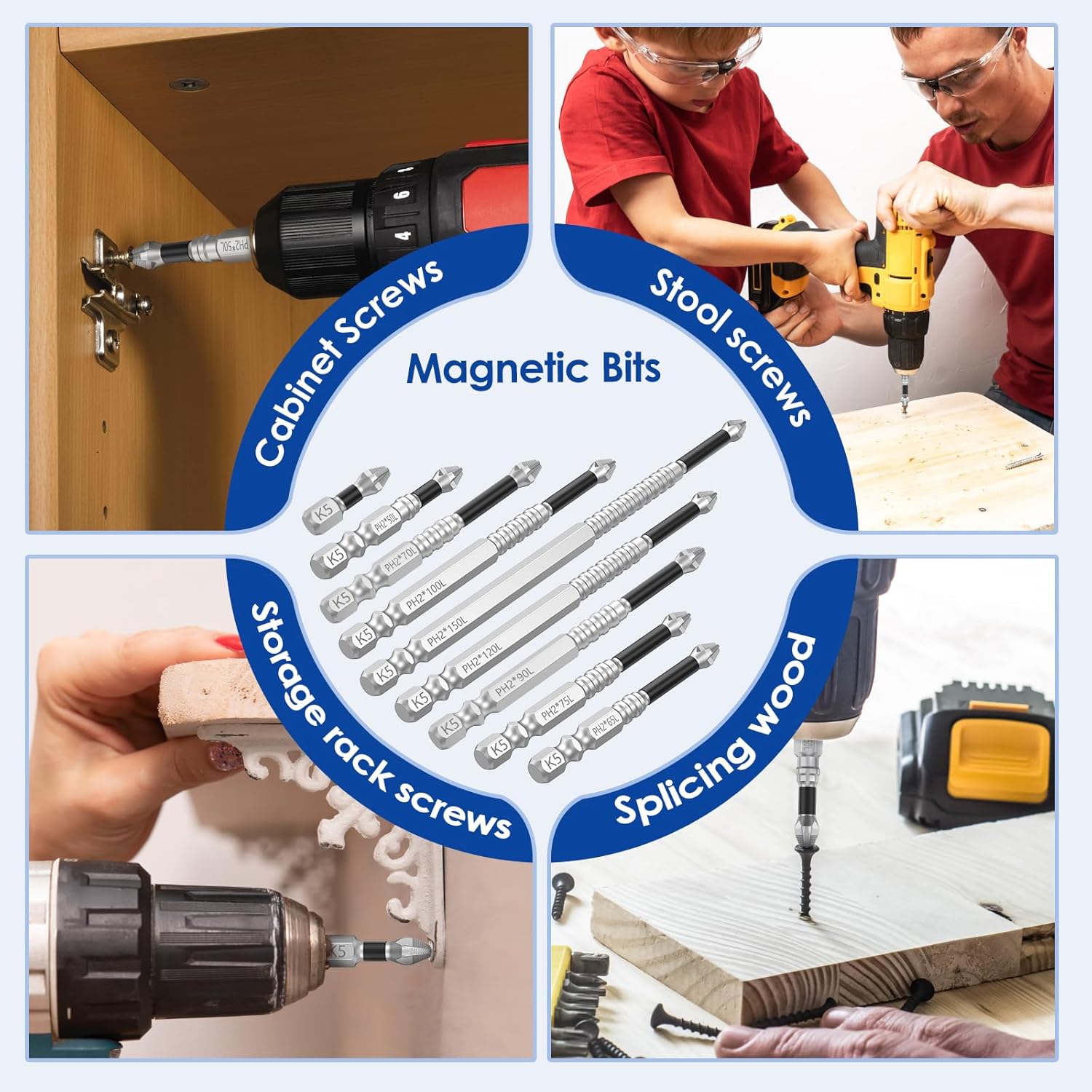 18 PC High Magnetic Screwdriver Drill Bit Set-Strong Magnetic Screwdriver Drill Bit Set, Anti Slip Magnetic Screwdriver Bits, Anti-Slip Electric Screwdrivers Set- 25 50 65 70 75 90 100 120 150mm