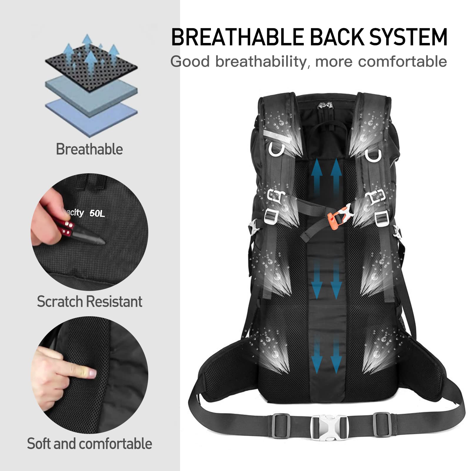 Lixada Mochila de Senderismo de 50L Mochila de Viaje para Acampar MontañIsmo Mochila para Deportes al Aire Libre Mochila Grandes para Hombre y Mujer Impermeable Mochila de Senderismo Mochila de Viaje