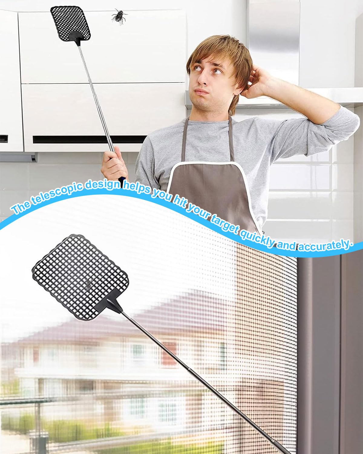 2 Pezzi Manuale Paletta Mosche, Scacciamosche Estensibile, Scacciamosche Plastica Forte Flessibile per Prevenire Mosche,Zanzare e Insetti