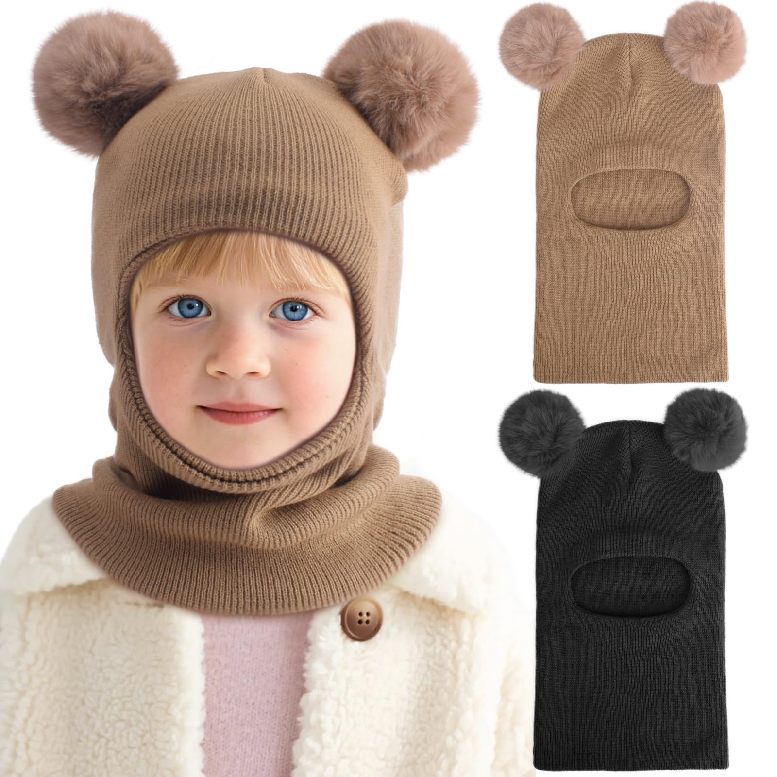 DRESHOW Kids Winter Warm Hat Scarf Baby Earflap Beanies Hood Pom Pom Toddler Hat Windproof Balaclava Kids 1-6 Years