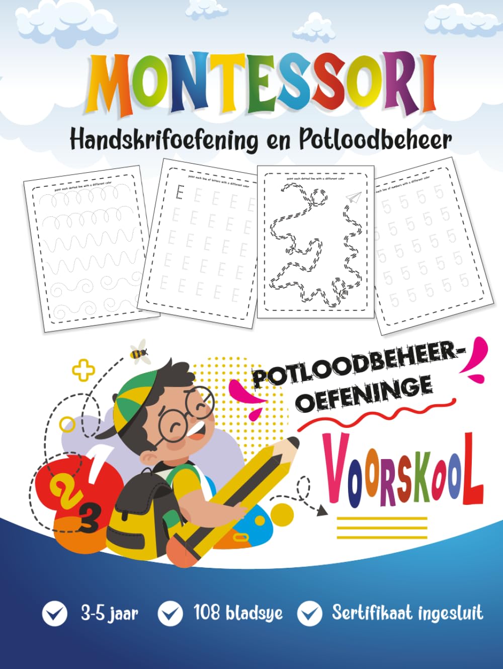 Montessori Aktiwiteitsboek vir Voorskool Afrikaans Handskrifoefening en Potloodbeheer vir Kinders 3–5 Jaar: Voorskryf-strepe en lyne | Fynmotoriese ... | 108 bladsye | Sertifikaat ingesluit
