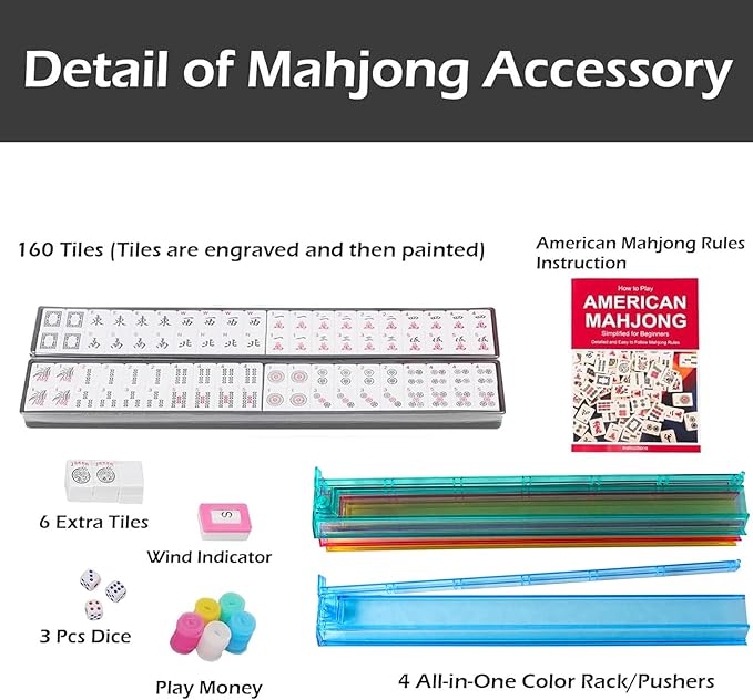 Juego de Mahjong Americano, 166 Fichas Blancas con Estuche Azul miniatura 3