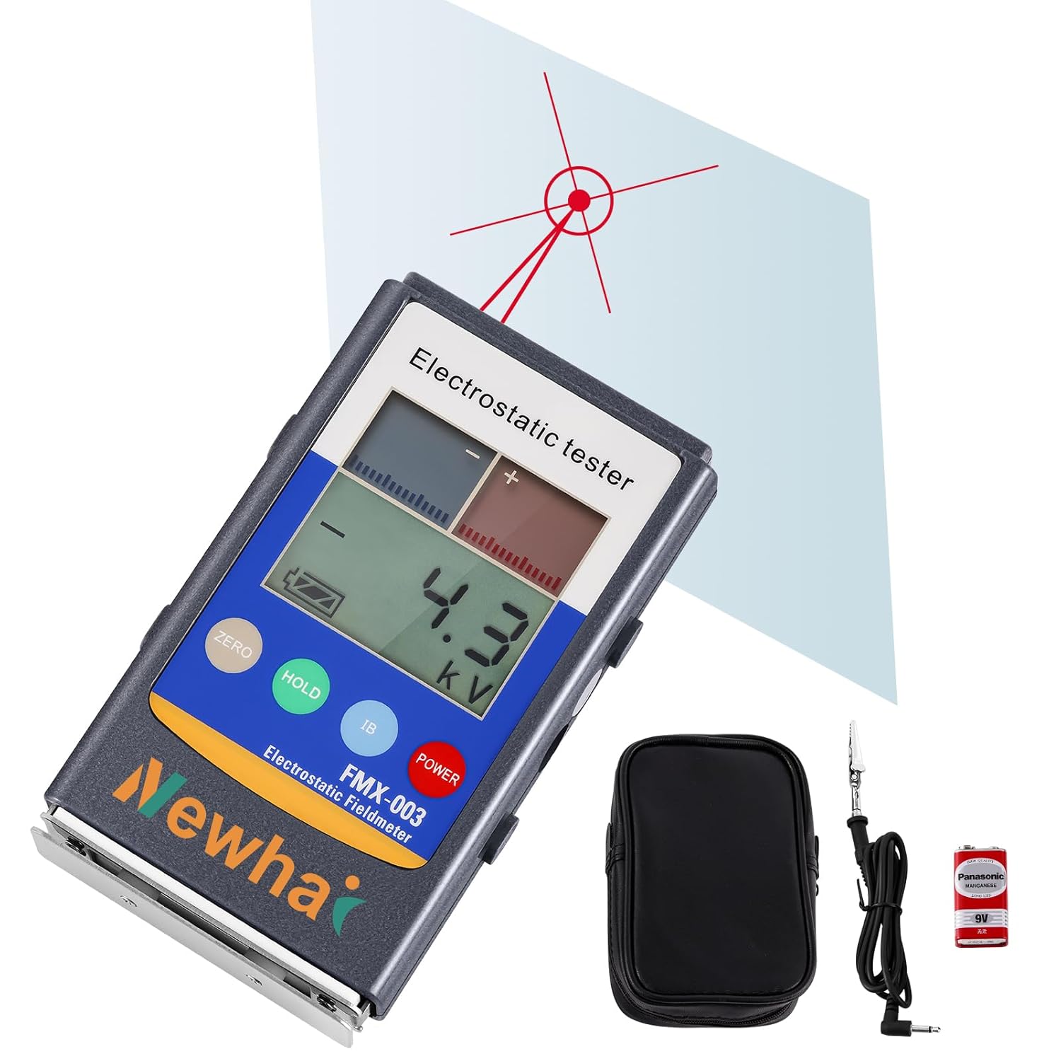 Newhai Upgraded Electrostatic Field Meter 0-22KV Handheld Electrostatic Tester Error Within 5% Portable Infrared Antistatic Field Detection Tester for Textile Fiber Paper Rubber Plastic