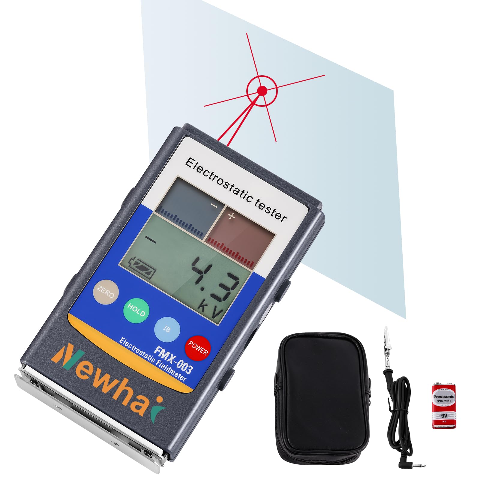 Newhai Upgraded Electrostatic Field Meter 0-22KV Handheld Electrostatic Tester Error Within 5% Portable Infrared Antistatic Field Detection Tester for Textile Fiber Paper Rubber Plastic