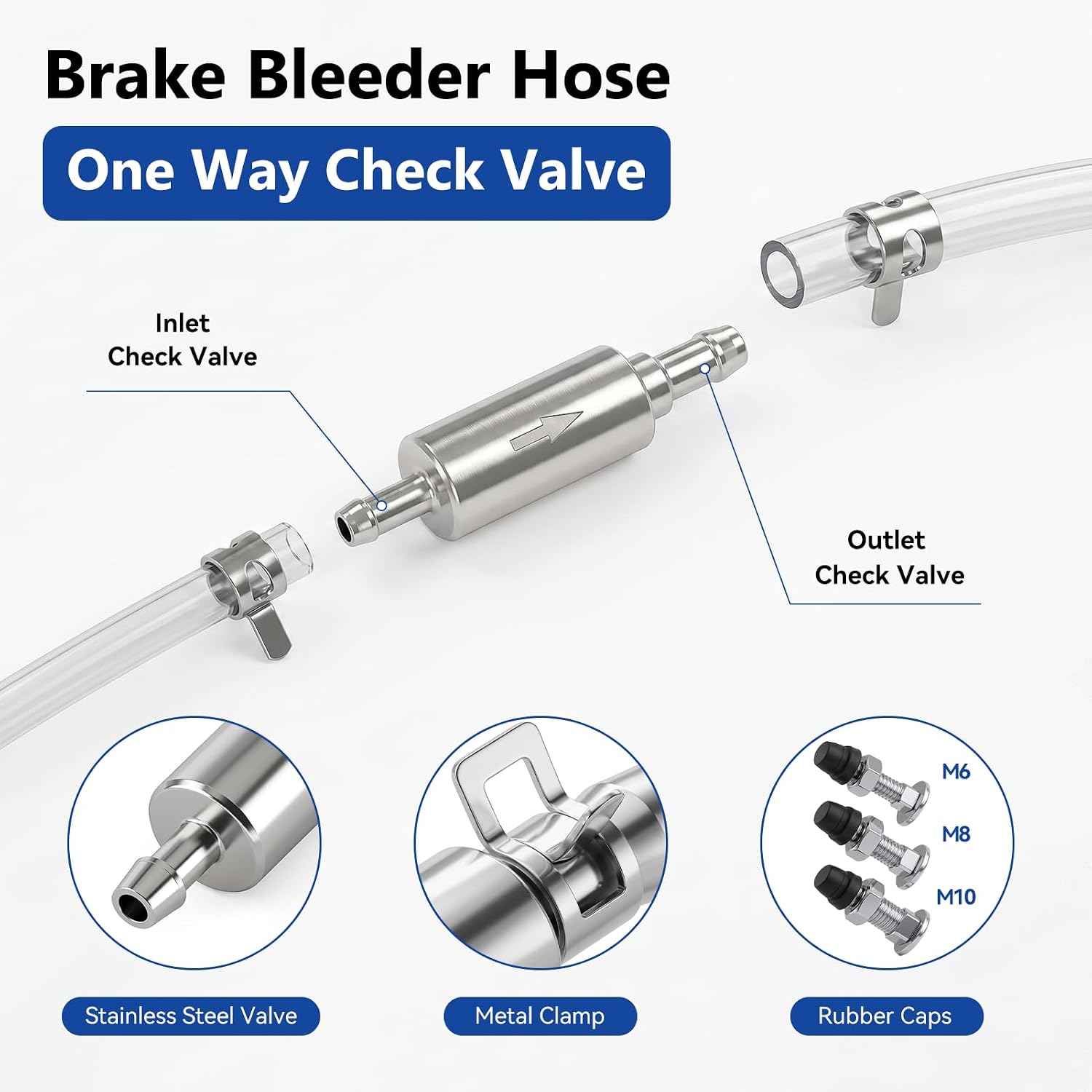 Brake Bleeder Hose One Way Check Valve Brake Bleed Kit Tools One Man