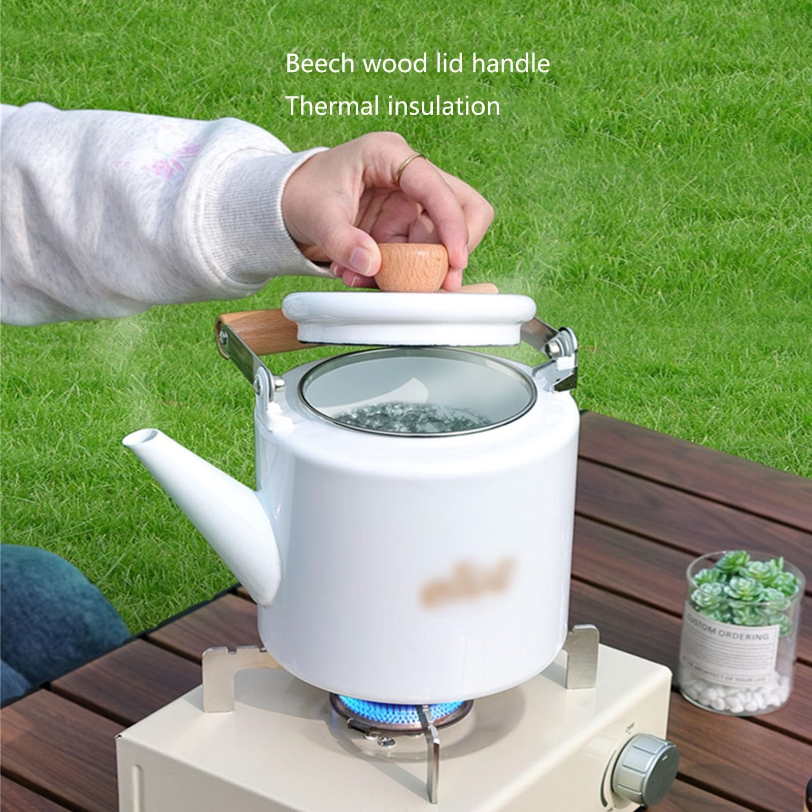 Bouilloire de camping, théière de camping, cafetière, bouilloire de camping en plein air en émail de 2 L, théière portable, eau bouillante à chauffage rapide, idéale for la randonnée, les pique-niques