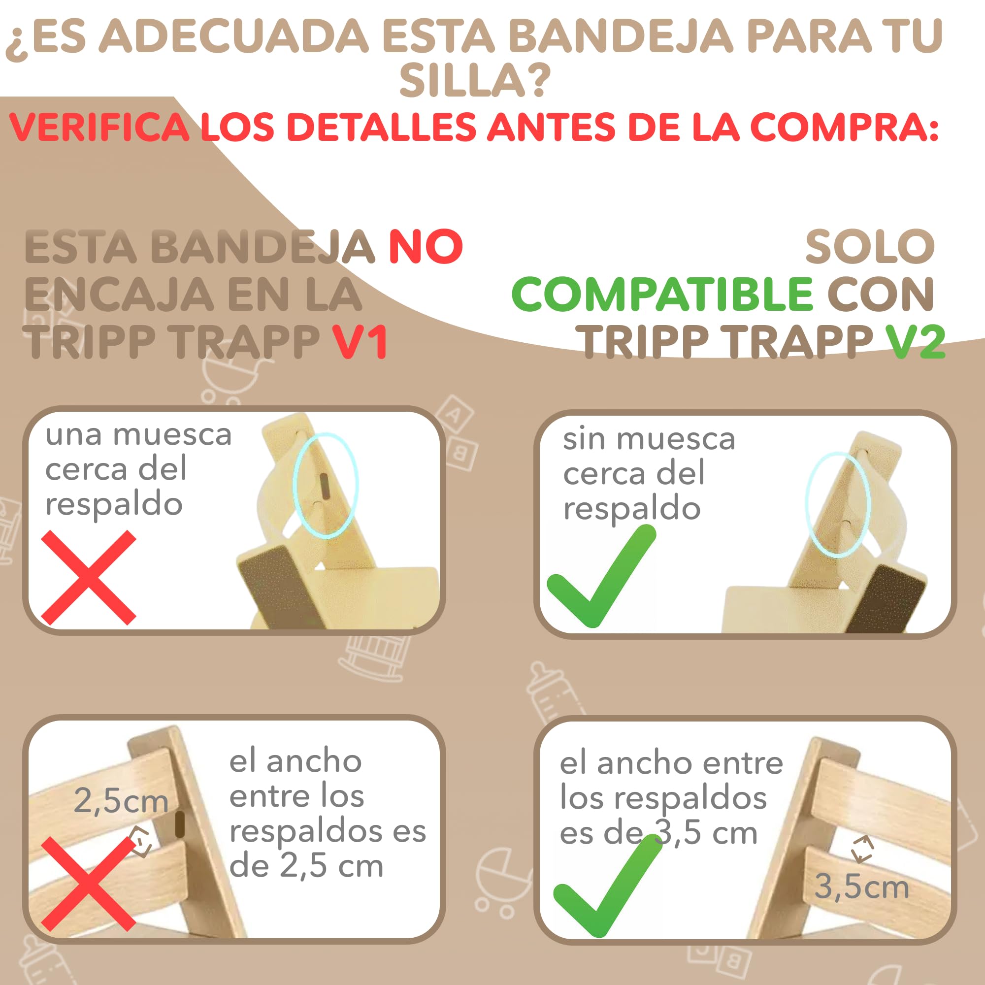 Bandeja para tronas altas compatible con la silla Stokke Tripp Trapp, diseño ergonómico curvado, Lechoso mate, sin BPA, fácil de montar, no compatible con platos de succión