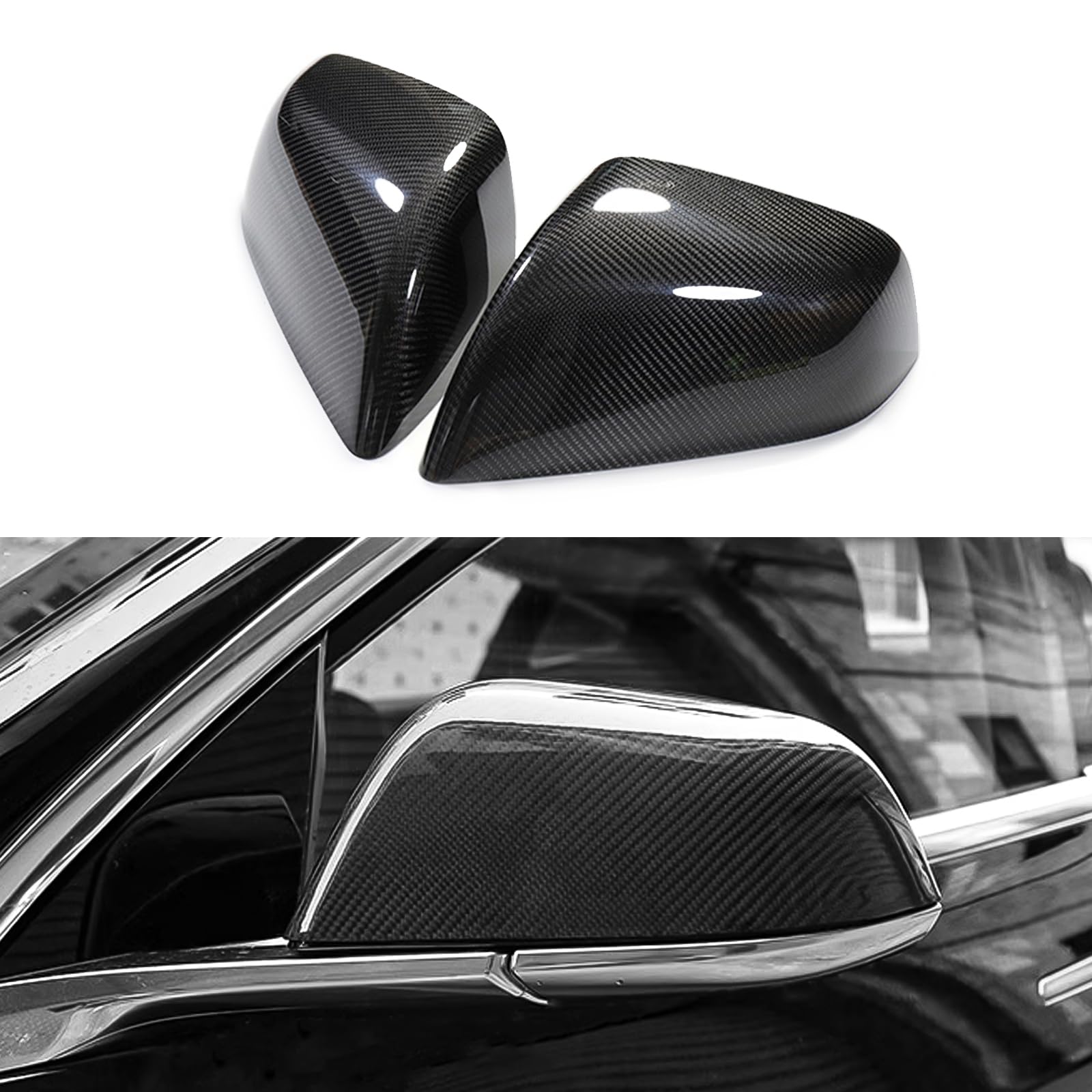ZIMABLUE Side Mirror Cover for Tesla Model 3 - Real Carbon Fiber Mirrors, Rearview Mirror Cover for Model 3-2017-2024 Exterior Mirrors Cap Accessories (Glossy)