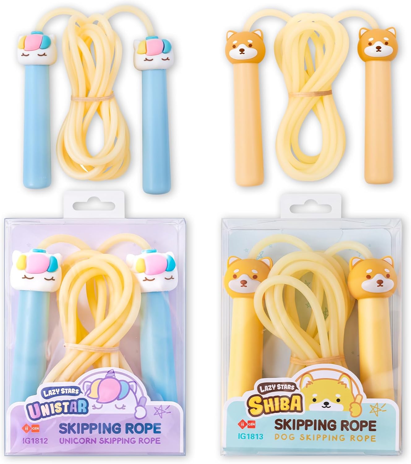 Kids Jump Rope with 3D Animal Handles, 2-Pack PVC Ropes with Unicorn & Puppy Silicone Heads, 9 Ft Adjustable, Lightweight, Tangle-Free, for Exercise, Physical Education, Ages 5+