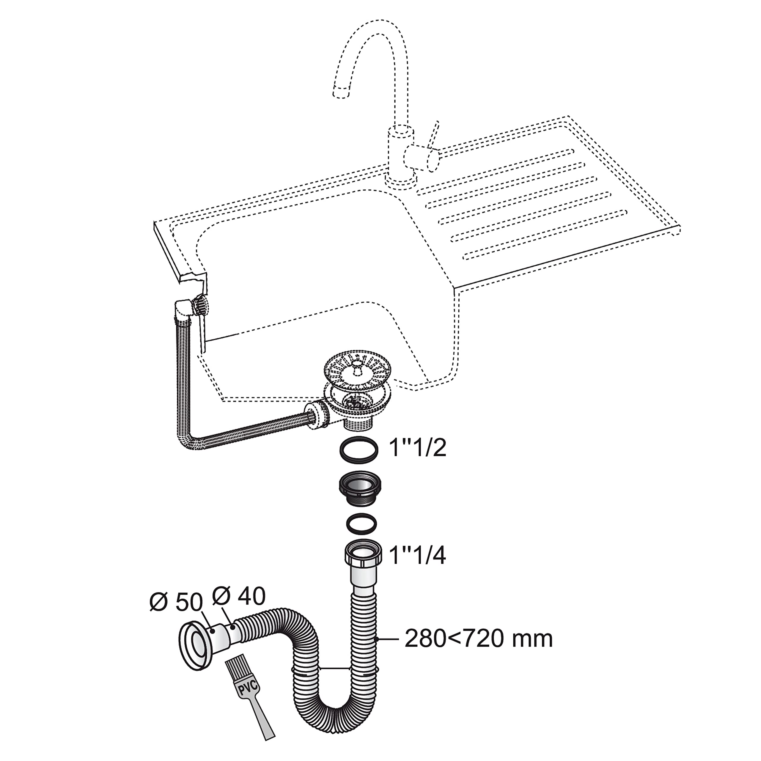Wirquin 30722044 Siphon d'évier extensible ⌀40-50 mm, chromé