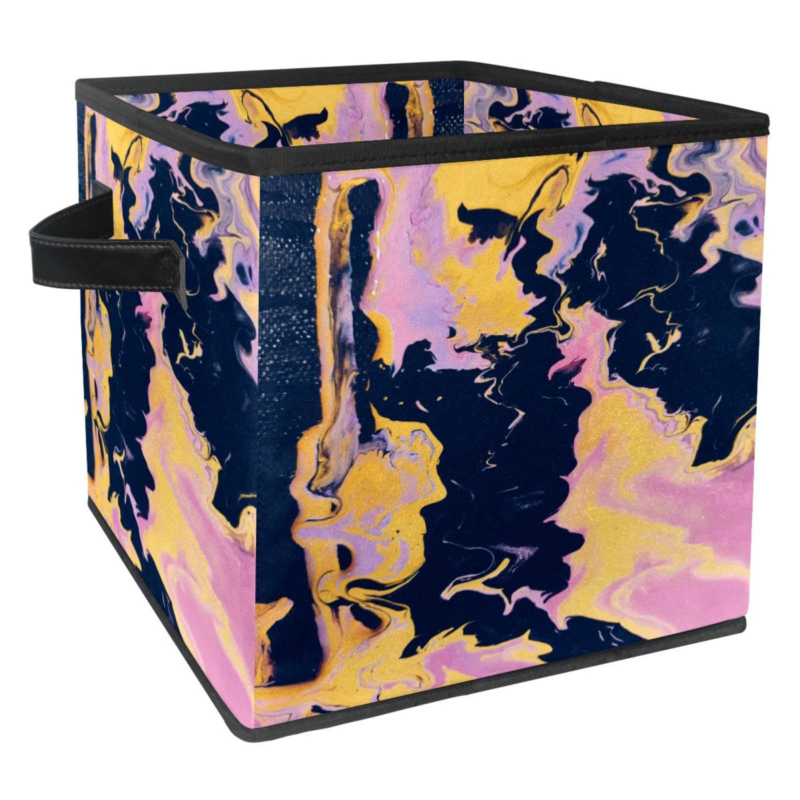 Boîte de rangement pliable en tissu cube rose jaune et noir pour placard