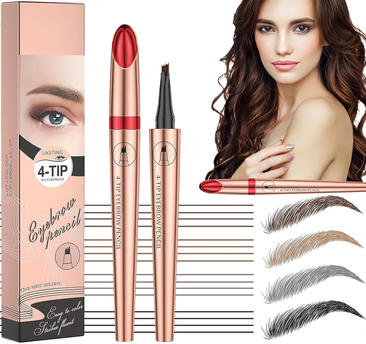 Eyebrow Pencil, 4 Tip Microblade Eyebrow Pen, SmudgeProof brow pen, waterproof