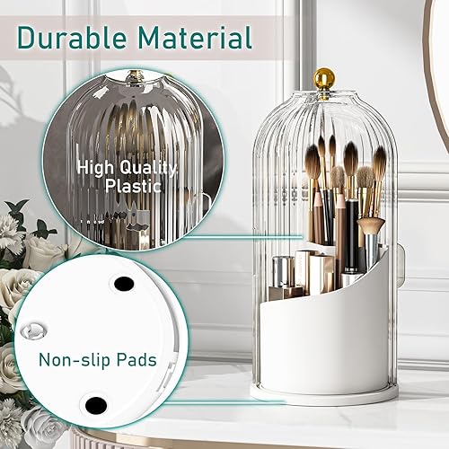 Miniatura 7 de GAXmi Soporte para brochas de maquillaje con tapa, organizador de herramientas cosméticas, giratorio de 360 grados, impermeable, a prueba de polvo,