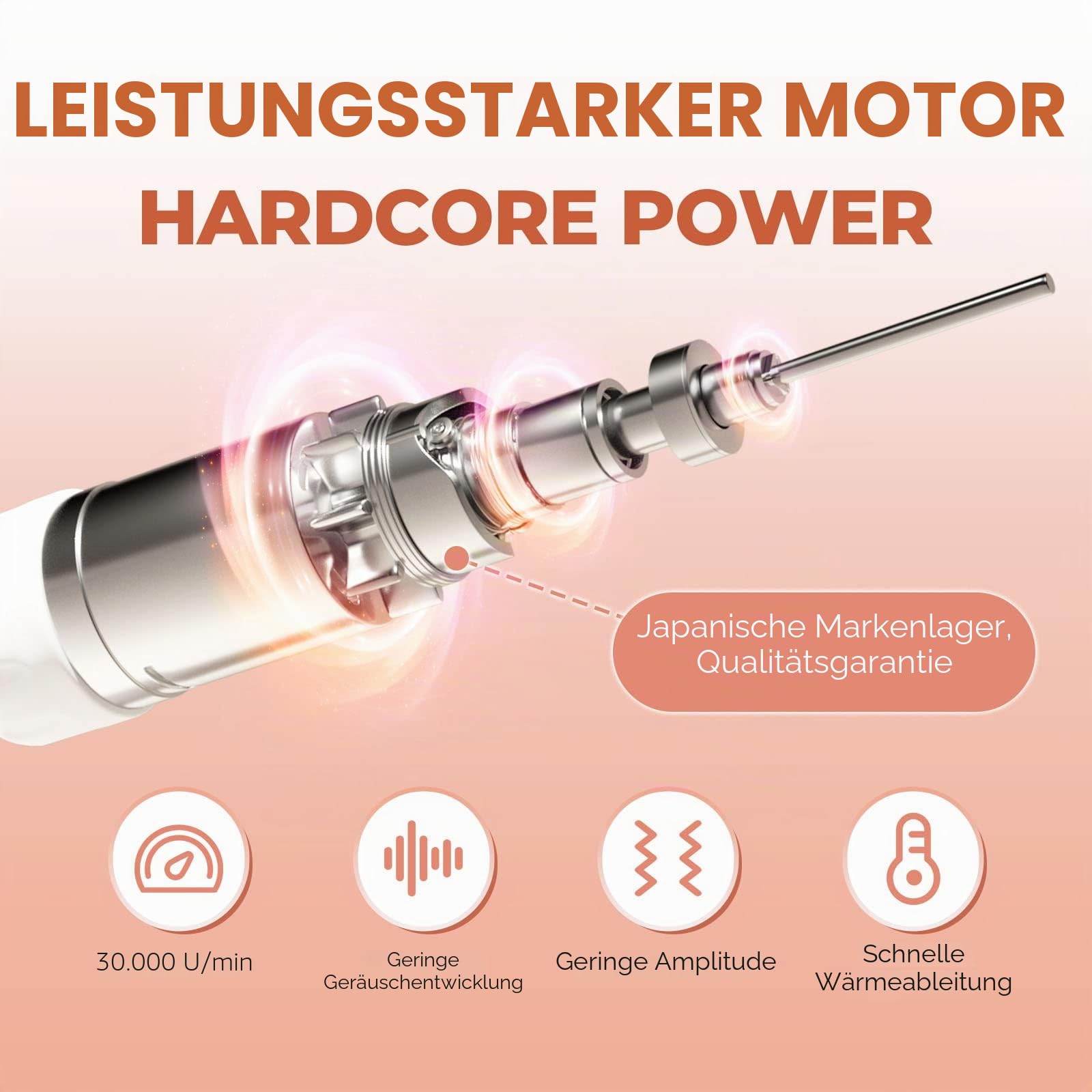 Nagelfräser JCMaster, Nagelfräser für Gelnägel 30,000 U/Min, Fräser für Gelnägel Acrylnägel inkl 4x Bits für Anfängern, LED-Anzeige Maniküre Pediküre Set für Nagelstudio