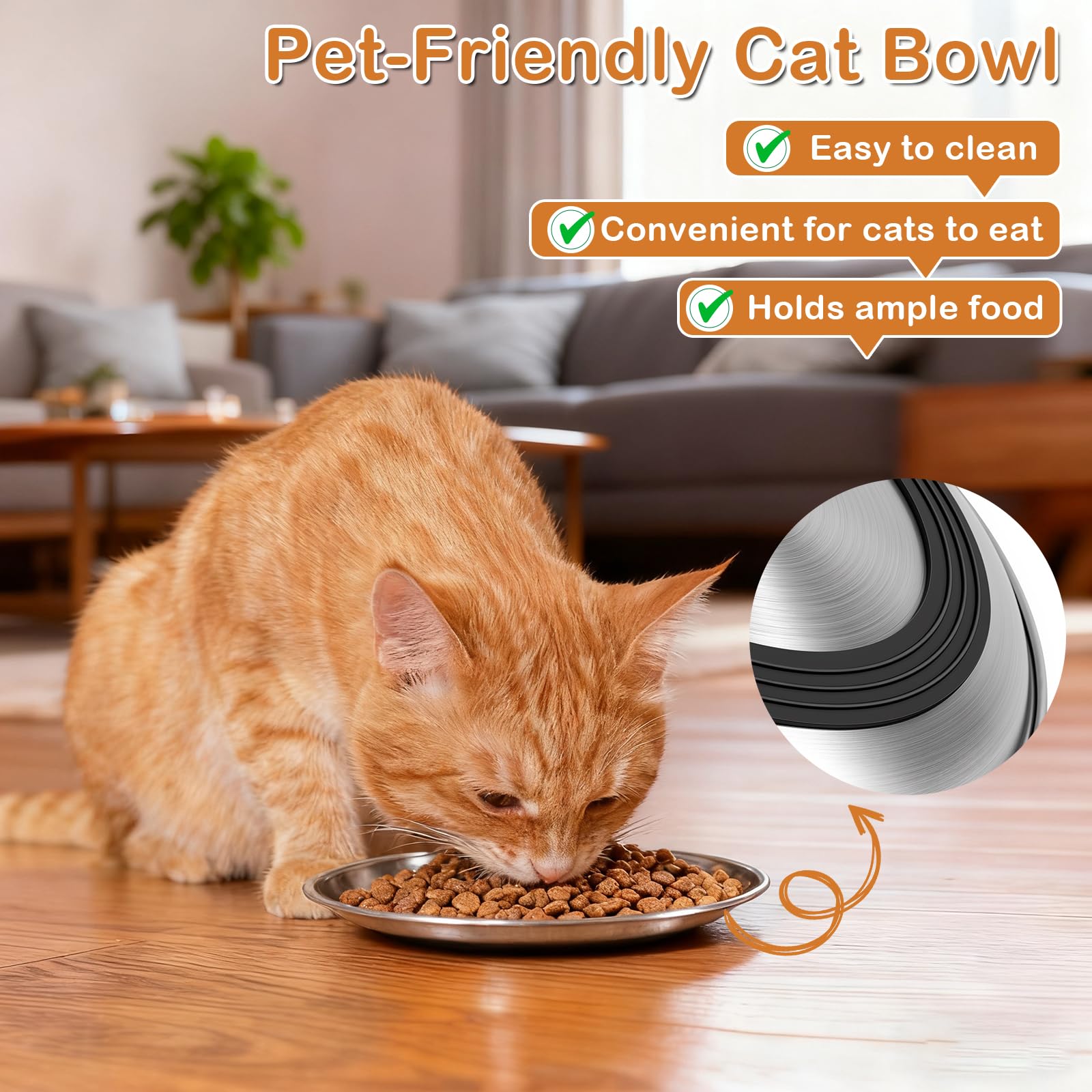 2 Piezas Cuencos Planos para Gatos de Acero Inoxidable,17CM Comedero Plano para Gato con Base Antideslizante,Platos Anchos Aptos para Gatos para Perros Pequeños,Gatos (Plata)