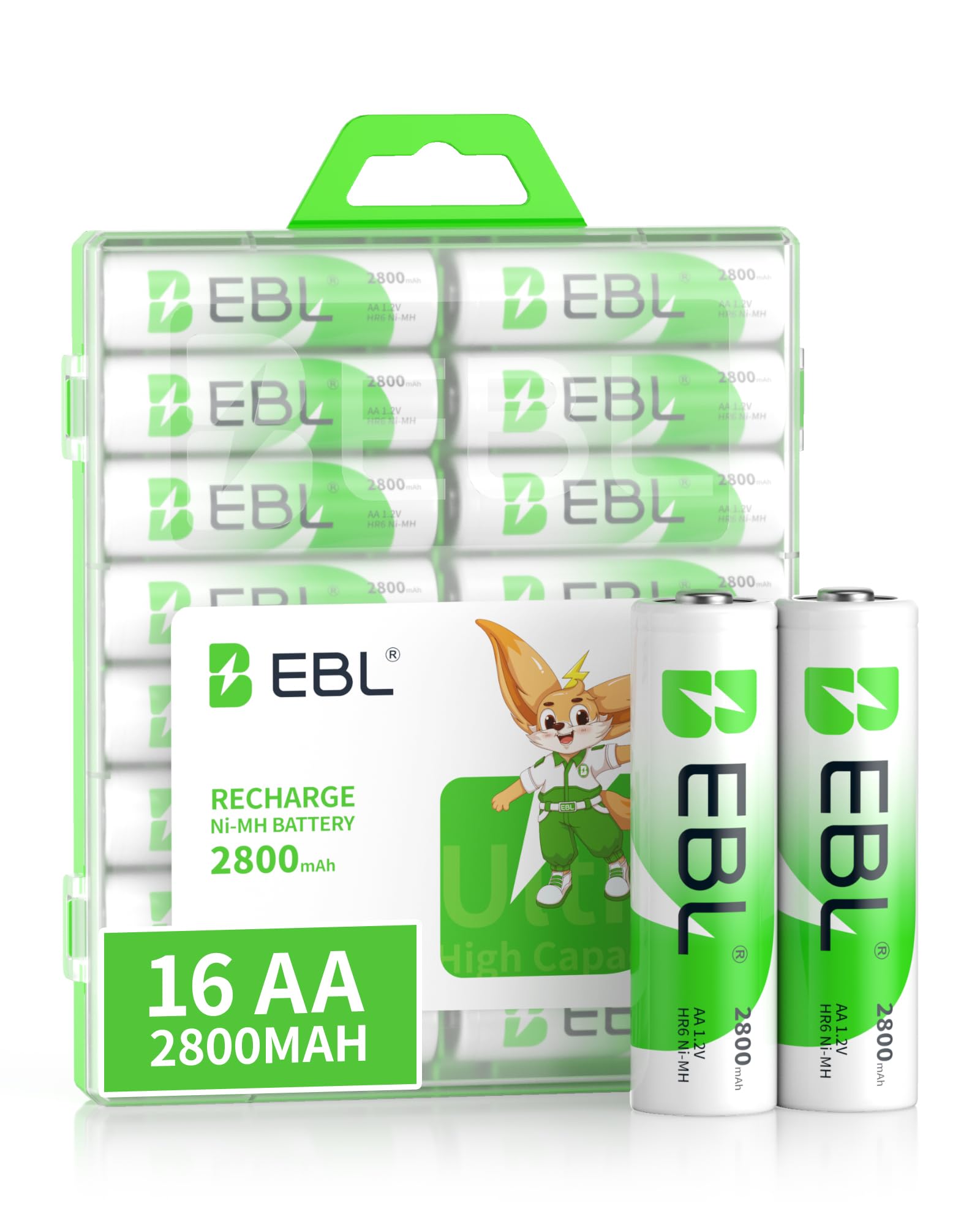 EBL AA Rechargeable Batteries 2800mAh Ready2Charge Quality AA Batteries - 16 CountsClimatePartner certified