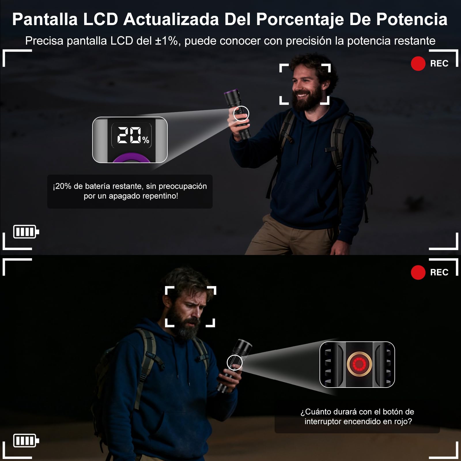 Shadowhawk 365nm Linterna Ultravioleta Con Lente De Filtro - 30W De 4 Núcleos Linterna UV Potente Recargable para la detección de orina de mascotas/curado de resina/rocas/escorpión, etc., Pantalla LCD