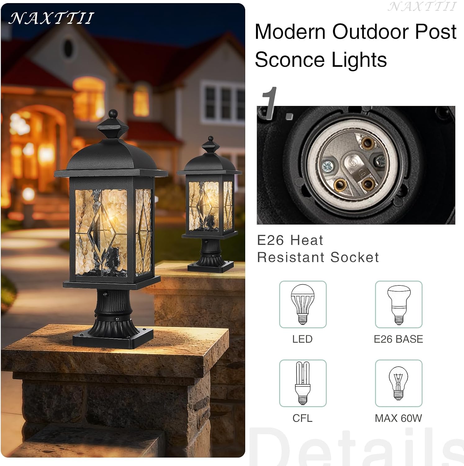 Dusk to Dawn Outdoor Post Lights Waterproof Aluminum Lamp Post Light Fixture Black Pole Lights Outdoor for Yard Patio Pathway Garden