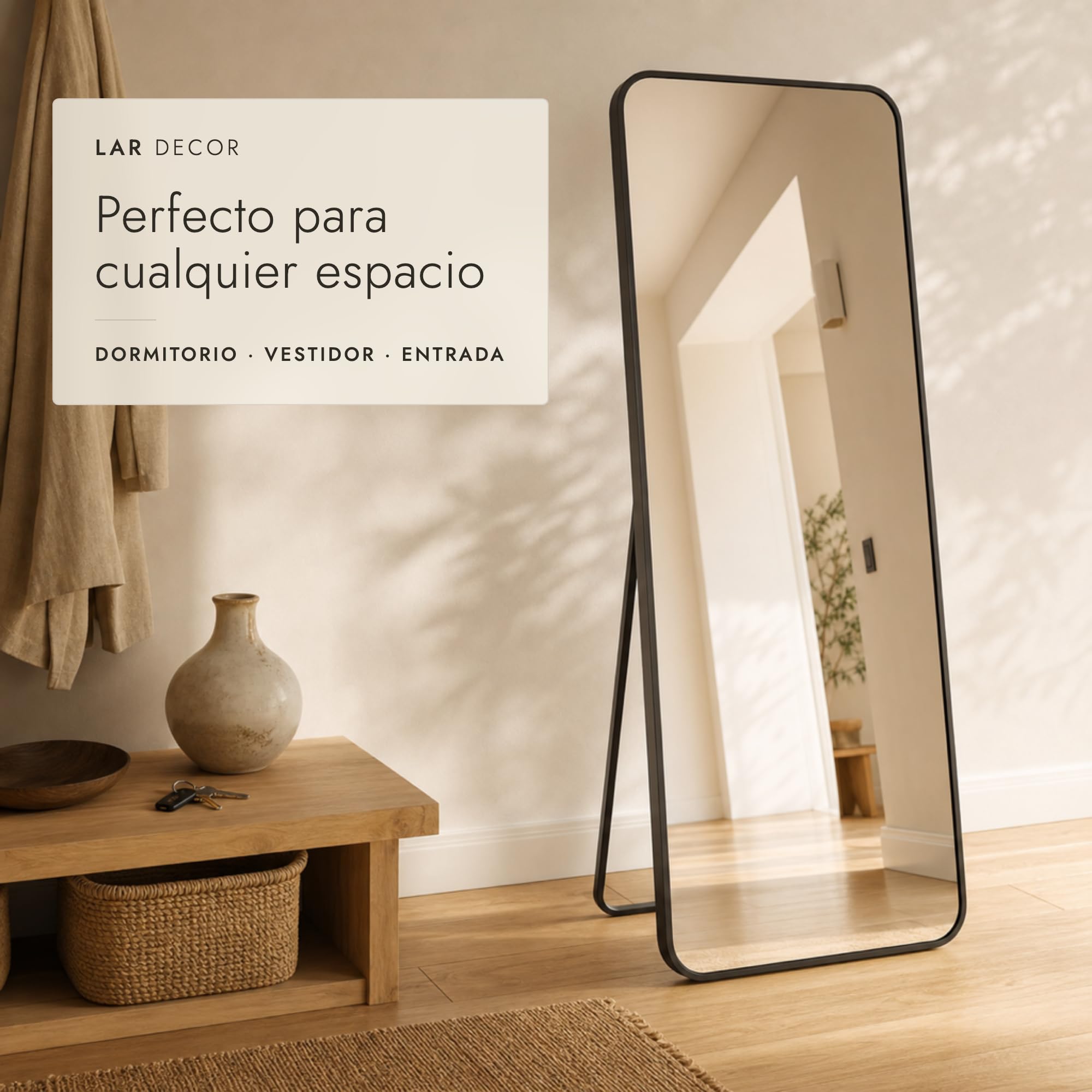 Espejo Grande de Pie, Cuerpo Completo【170 x 70 cm】con Soporte para Colgar o Apoyar en la Pared, Marco de Aleación de Aluminio | Ideal para Vestidor, Sala, Dormitorio